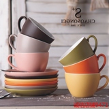 潮宋瓷色釉陶瓷咖啡杯碟欧式拿铁杯亚光陶瓷杯红茶杯哑光杯300ml