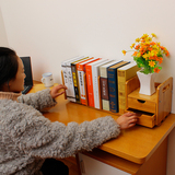 楠竹创意桌面可伸缩书架桌上置物架简易办公实木小书架带抽屉特价