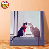 diy数字油画儿童房卡通小动物狗猫萌宠物填色数码手绘装饰画包邮