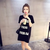 2016夏季新款韩版女半袖字母宽松T恤潮流学生简约百搭时尚中长款
