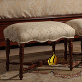 现货美式床尾凳 全实木换鞋凳 床边凳 欧式布艺沙发脚踏 穿鞋凳