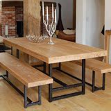 法式田园餐桌椅长条新古典小吃店餐桌铁艺实木餐桌椅组合餐厅饭桌