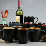 黑色陶瓷杯日式手陶杯大容量简约设计星巴克马克杯咖啡杯奶茶杯