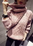 冬季新款女装韩版复古纯色宽松加厚高领毛衣女麻花套头毛衣女冬装