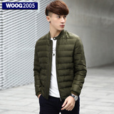 WOOG2005韩版修身轻薄棉衣外套男 2015冬季新款绿色立领棉服男
