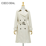 COCO DEAL日系女装西装大翻领腰带修身中长款风衣外套35219630