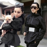 韩国代购 2015秋冬装范冰冰同款黑色短款修身收腰女式风衣外套潮