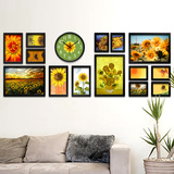 实木照片背景墙相框墙组合田园创意客厅卧室向日葵装饰画大尺寸