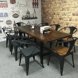 北欧实木做旧餐桌椅子铁艺电脑桌办公桌会议桌原木咖啡厅桌椅组合