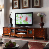 美式电视柜 复古实木客厅电视机矮柜储物视听柜2米 2.4米地柜促销