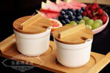 纯白陶瓷木盖子燕窝盅碗 下午茶点心单人甜品碗  带竹木托盘餐具