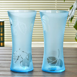 高等特价包邮浅蓝色玻璃花瓶束腰磨砂玻璃花瓶富贵竹花瓶水培花瓶