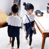 童装2016女童夏季衬衫中大童短袖纯棉长款衬衣韩版儿童白色上衣潮