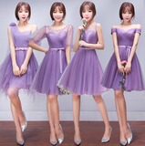 姐妹团伴娘裙2016夏季伴娘团礼服短款伴娘礼服伴娘裙紫色伴娘服