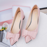 韩版浅口显瘦单鞋女裸粉色高跟鞋5cm 大蝴蝶结尖头中跟细跟伴娘鞋