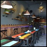 美式铁艺实木餐桌椅组合复古彩色休闲咖啡厅主题餐厅甜品店桌子