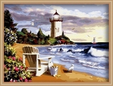 数字油画新品  diy手绘特价 海滩灯塔60X80 客厅风景 填色油画