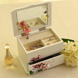 美至 首饰盒木质多层公主饰品盒韩国大容量手表戒指项链收纳
