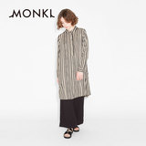MONKI2016年春夏新品女装 雪纺素色条纹休闲长款衬衫裙0356447