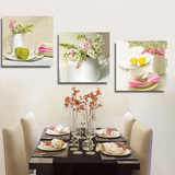 客厅装饰画现代冰晶无框三联画餐厅挂画沙发背景墙壁画 雅致水果