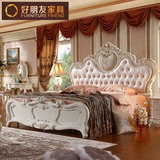 欧式双人床 法式奢华实木烤漆公主床 橡木雕花描金1.8米真皮婚床