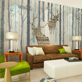 "美式森林麋鹿壁纸复古怀旧创意壁画客厅背景个性艺术墙纸