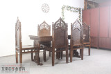 东南亚泰式风格原生态老榆木实木餐桌餐凳榫卯雕花客厅家具可定制
