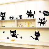 可移除墙贴创意客厅卧室玻璃厨房橱柜墙壁贴纸卡通顽皮卖萌黑猫咪