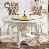 天然大理石圆餐桌 欧式橡木圆桌转盘全实木6人餐桌椅组合吃饭桌子