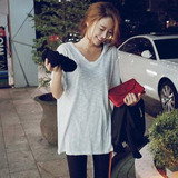 韩国春夏季新品竹节棉女士短袖t恤纯棉中长款打底衫