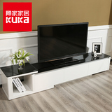 聚顾家 现代简约组合 可伸缩钢化玻璃电视柜白色客厅家具PT1527GF