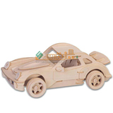 正品四联玩具木制原木质3D模型拼图小汽车立体模型儿童玩具P-911