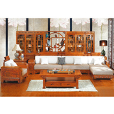 中式全实木雕花沙发贵妃组合客厅红椿木御品转角布艺户型沙发千佳