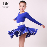 新款女童舞蹈服装少儿拉丁舞比赛服  长袖氨纶纯色练习标准考级裙
