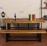 新款美美铁艺实木餐桌椅组合创意做旧复古餐桌定制办公会议桌洽谈