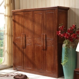 实木衣柜橡胶木衣柜1.8米四门现代中式实木整体衣柜组装卧室衣柜