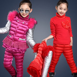 童装女童套装冬装保暖棉衣2015新款中大童儿童卫衣三件套加绒加厚