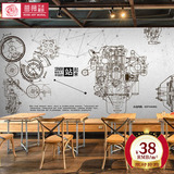 手绘汽车墙纸黑白素描零件工业风机械主题餐厅酒吧咖啡厅背景壁纸