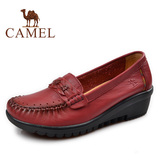 Camel骆驼正品春款真皮休闲女皮鞋真皮女士坡跟单鞋A1314022