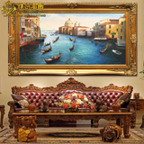 欧式风景纯手工油画别墅客厅玄关威尼斯八面来客装饰画家居壁画框