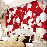 大型壁画 浪漫韩式红白玫瑰花瓣电视机沙发卧室床婚房背景墙壁纸