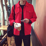 欧洲站 2016夏季男装夹克 男士韩版修身外套 大红色时尚设计款男