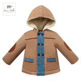 戴维贝拉冬季男童装宝宝棉质双层抓绒中长款连帽外套1-7岁DB1630