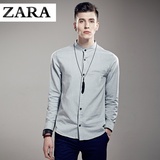 Zara男装2015秋装新品男款欧美修身长袖衬衣时尚纯色长袖衬衫 潮