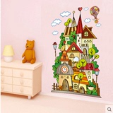 包邮卡通彩色城堡墙贴 宝宝房间装饰墙贴画 男孩房门贴纸 可移除