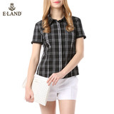 ELAND衣恋新品夏季英伦黑色格纹衬衫EEYC52452N专柜正品