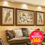欧式发财鹿装饰画美式客厅现代简约三联画卧室沙发背景墙挂画壁画