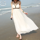 海边渡假长裙沙滩裙 白色仙女裙 高档真丝连衣裙 波西米亚长裙