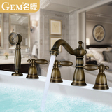 浴缸龙头花洒五件套装全黄铜欧式裙边缸沿可抽拉花洒超大出水跨距