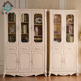 欧式书柜 实木 韩式书架 法式书橱 双门置物柜架 展示柜 象牙白色